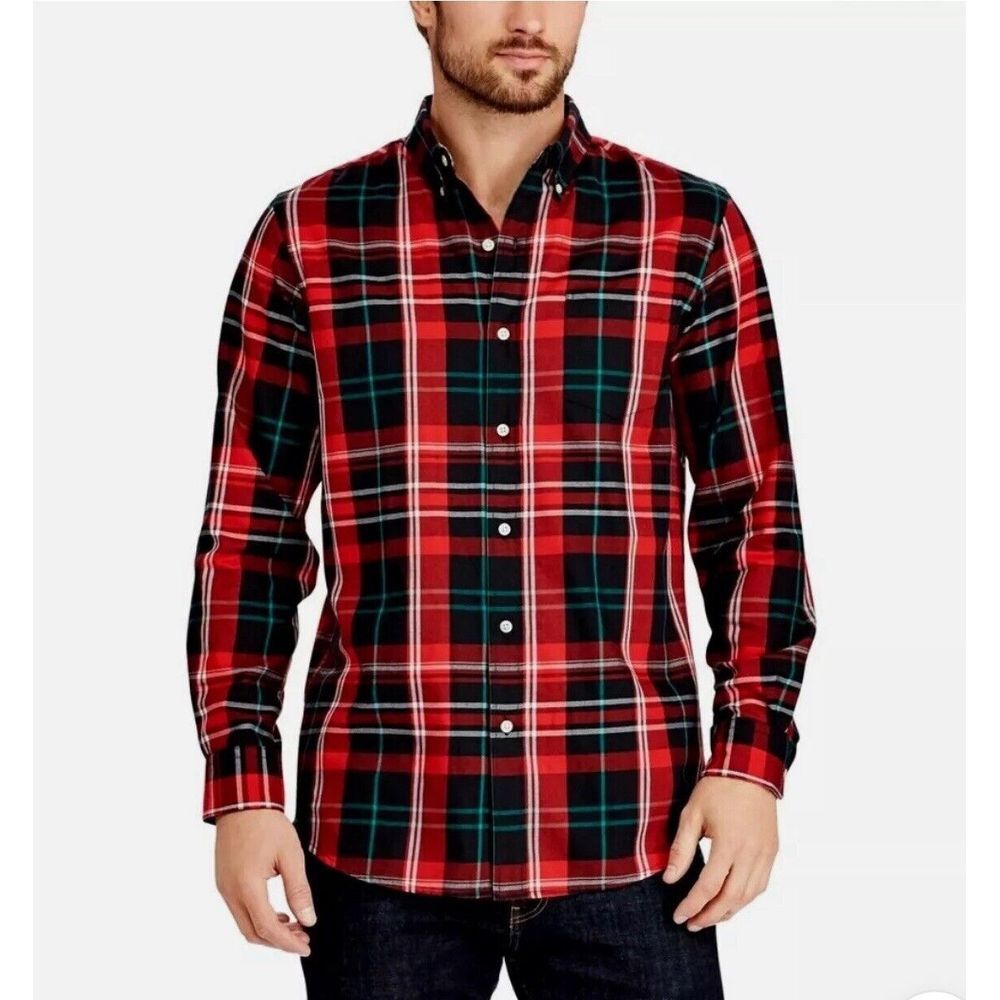 Chaps Men's Size L Shirt Button up Classic Fit Red Plaid Long Sleeve